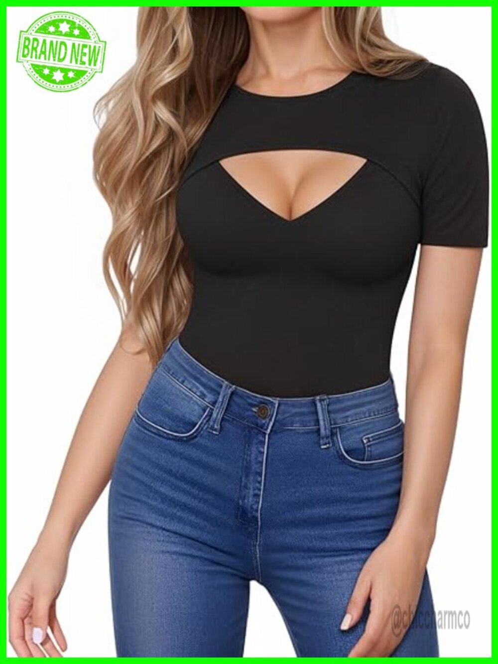 Ribbed Cutout Short Sleeve Crew Neck Tee